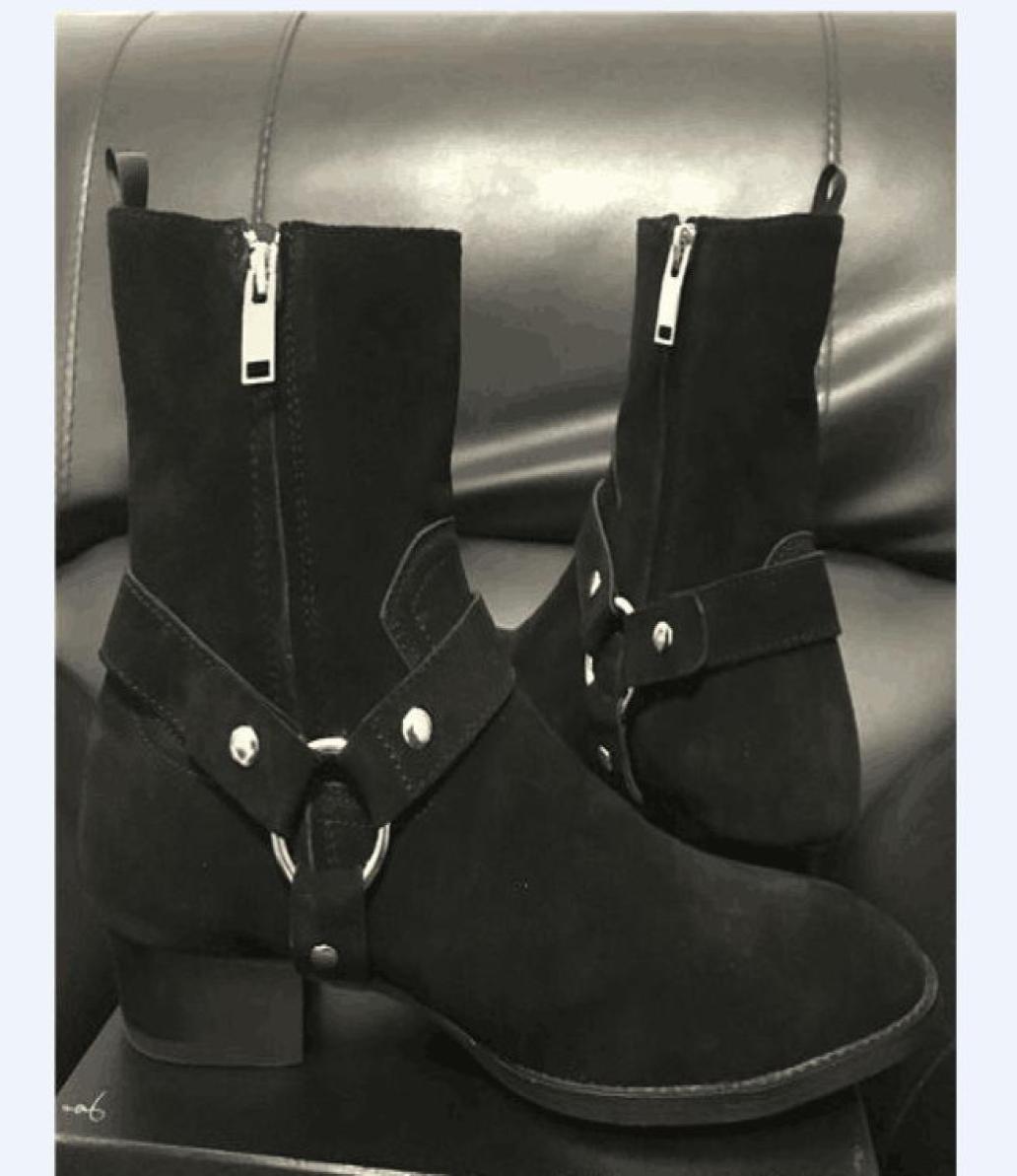 

Suede Genuine Leather Harry wyatt charm Boots new list wedge slp fashion men classic black ankle strap denim persional boots9596429