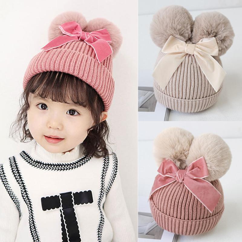 

Hats Caps & Infant Toddler Baby Stuff Double Pompom Hat Winter Knitted Girl Warm Thicker Beanie Cap Bonnet Enfant, Pink