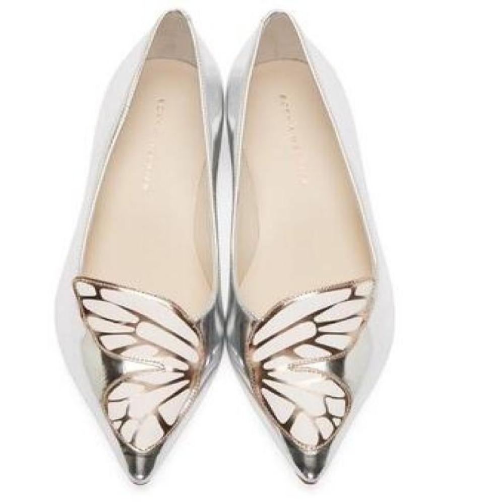 

Sophia Webster Lady patent LeatherButterfly Wings Embroidery Sharp Flat Shallow Women039s Single Shoes Size 3442silver4893809, Silver