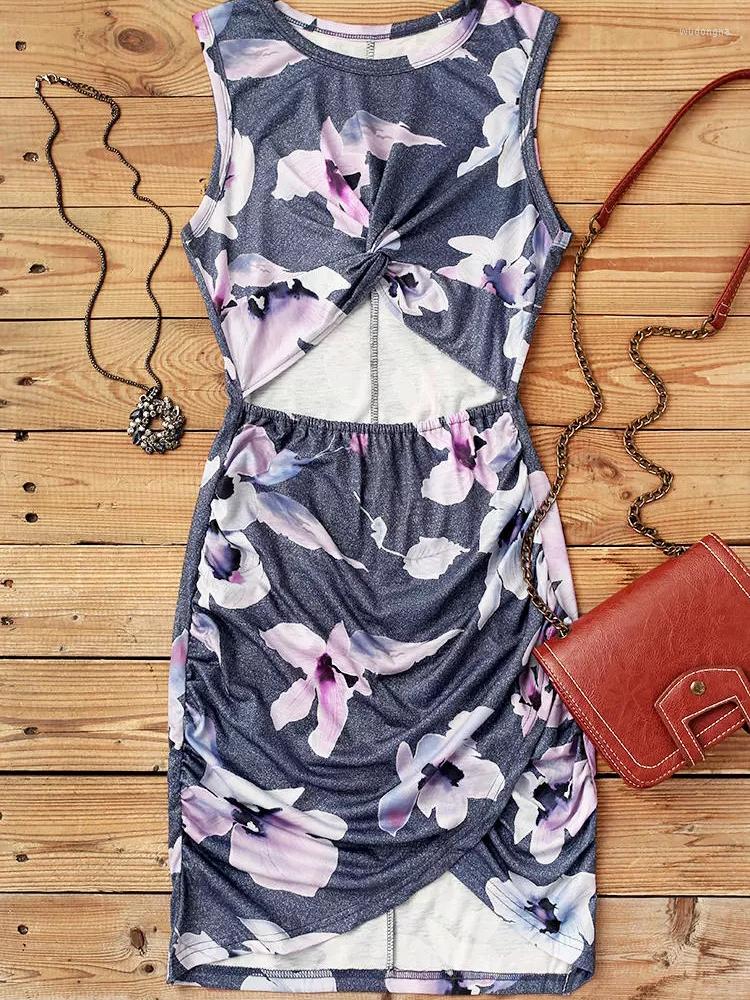

Casual Dresses Bodycon Dress Ladies 2023 Summer Sexy Floral Hollow Out Twist Sleeveless, Multi