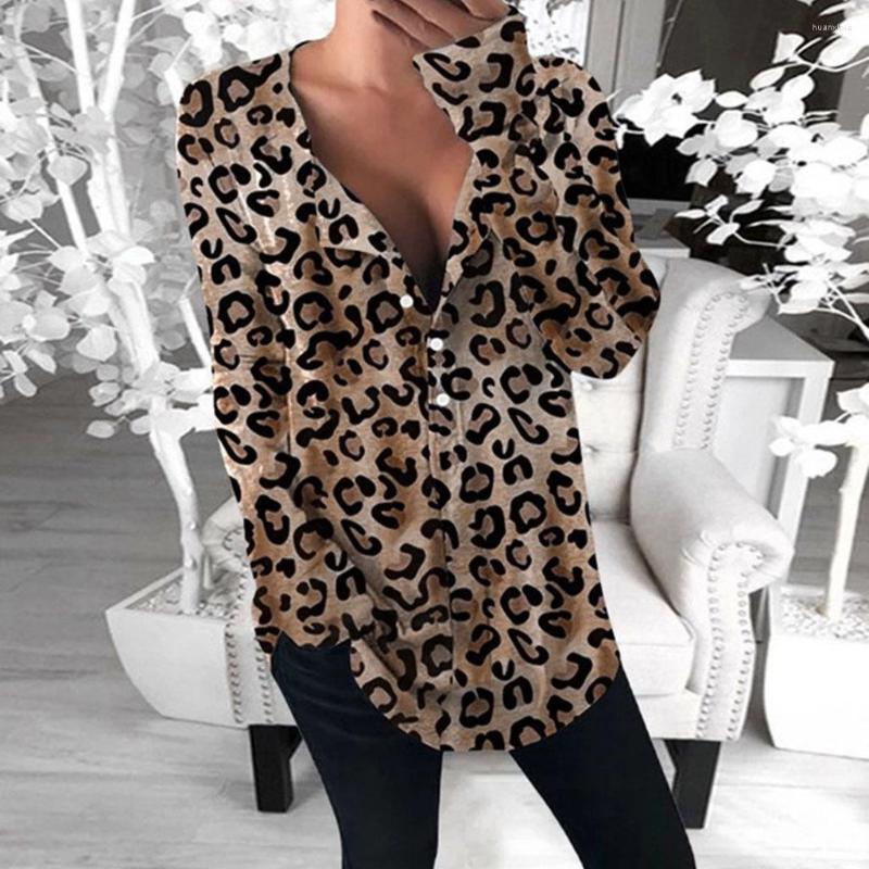 

Women' Blouses 2023 Spring Women' Long Sleeve Leopard Pattern Shirt, Khaki