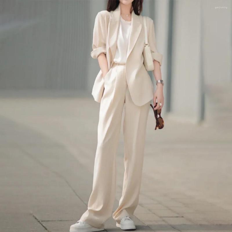 

Women's Two Piece Pants 2023 Women Summer Elegant Casual Trousers Suit Office Ladies Loose Blazer Pantsuit Femme Fashion Korean Outfits, Photo color