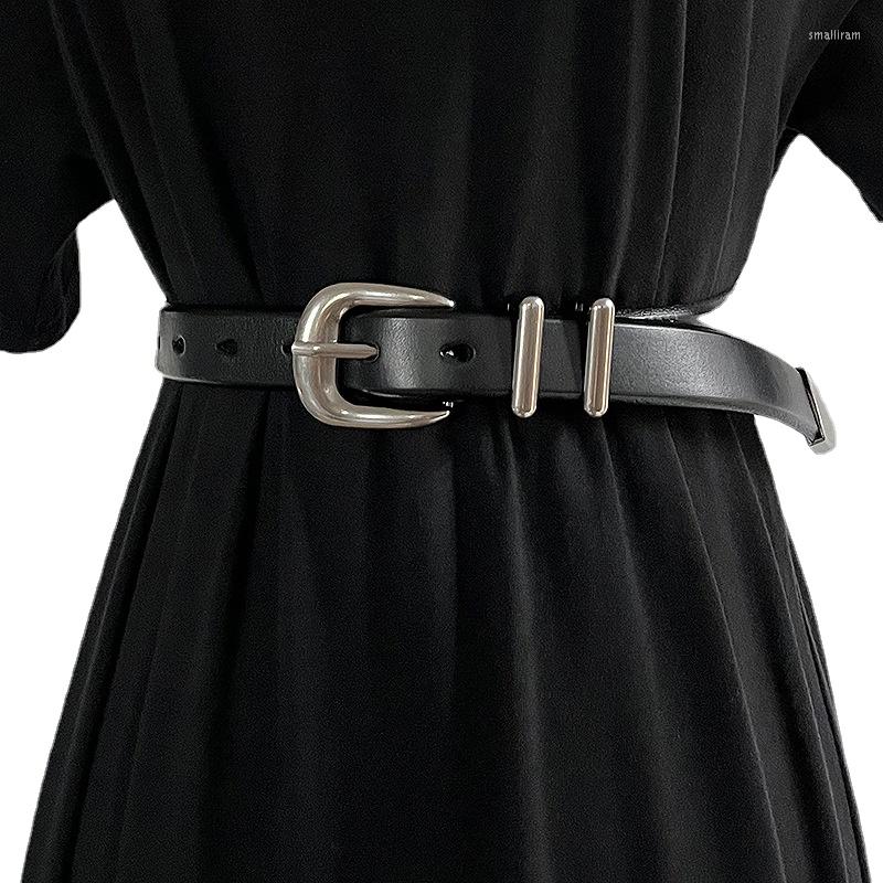 

Belts Retro Silver Buckle Women's Belt Fashion Casual Versatile Dress Clothing Accessories Gothic Punk Cowhide Pin Waistband, Black