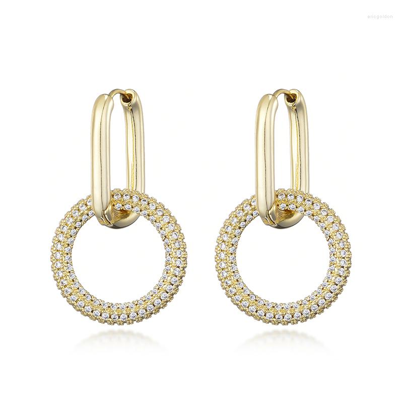 

Hoop Earrings Trendy Round Oval Rectangle For Women Zirconia CZ Paved Copper Gold Color Elegant Luxury Wedding Brand Jewelry
