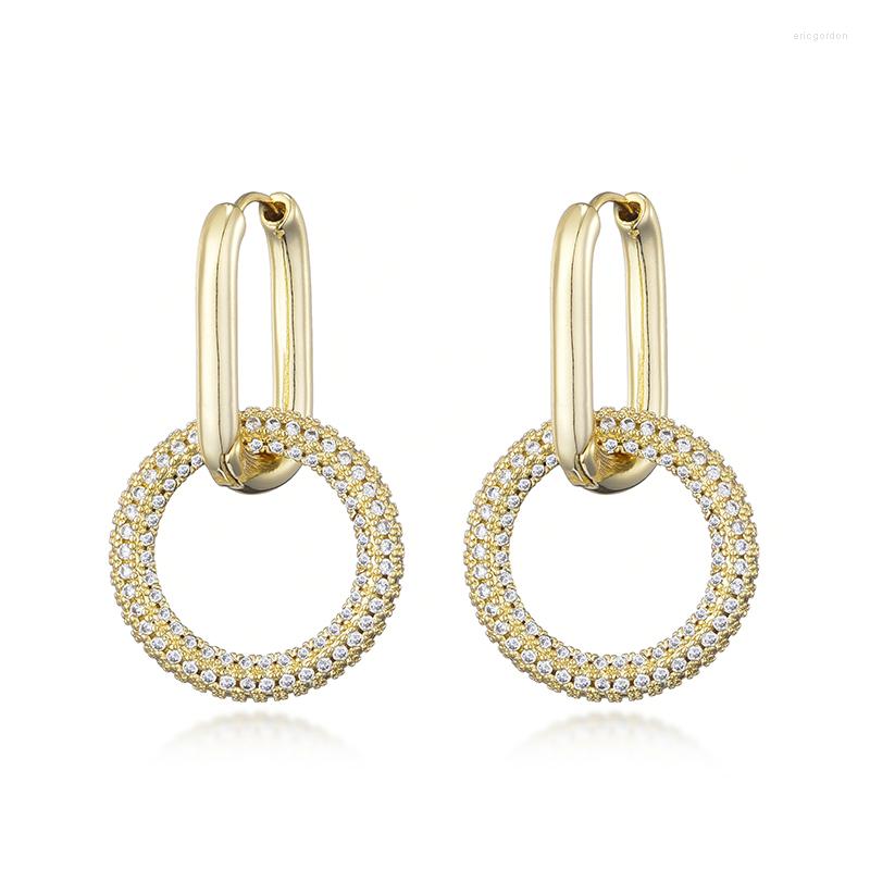 

Hoop Earrings Trendy Round Oval Rectangle For Women Zirconia CZ Paved Copper Gold Color Elegant Luxury Wedding Brand Jewelry