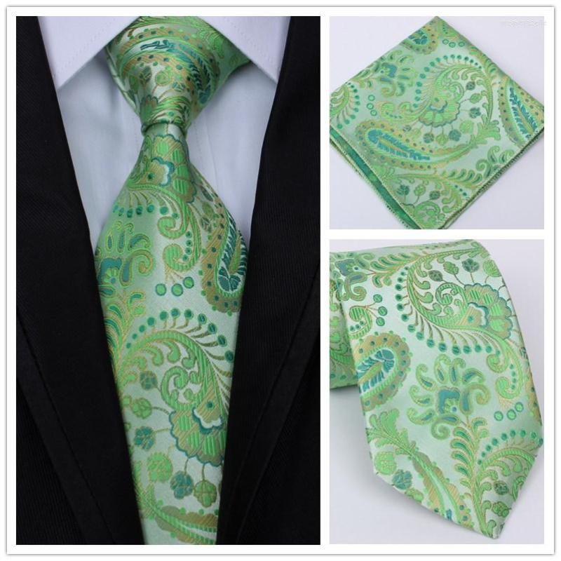 

Bow Ties Men's Classic Green Silk Paisley Neck Tie Hanky Square Pockets Handkerchief Sets For Wedding Business Party