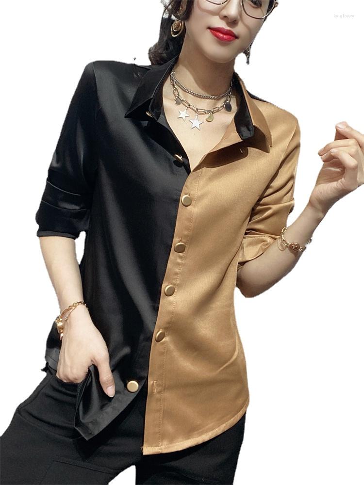 

Women's Blouses Satin Color Contrast Shirt For Women