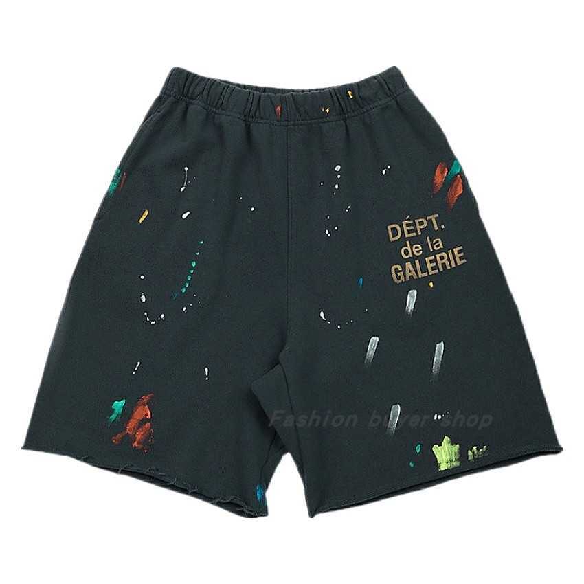 

Designer Clothing Fashion pant Galleryes Depts. 22ss Hand-painted Ink Splashing Graffiti WashedDamaged Casual Shorts Cropped Men Couples Joggers Sportswear, Dark gray