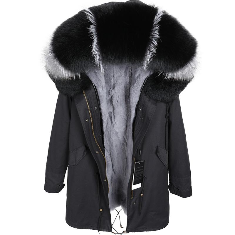 

Fur Maomaokong 2020 new Winter natural rabbit fur lining Jacket jacket Real fox fur collar warm long section Parker coat, Short-2