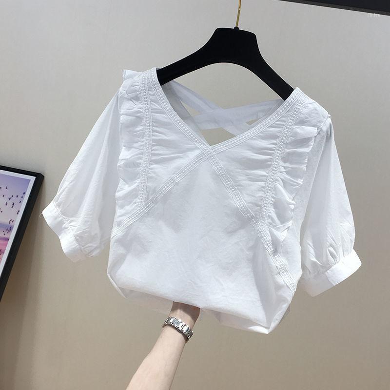 

Women's Blouses Fashion Woman 2023 Summer Plus Size Sweet Splicing Lace V-neck Ladies Tops Short-sleeved Chiffon Shirt For Women, Color2