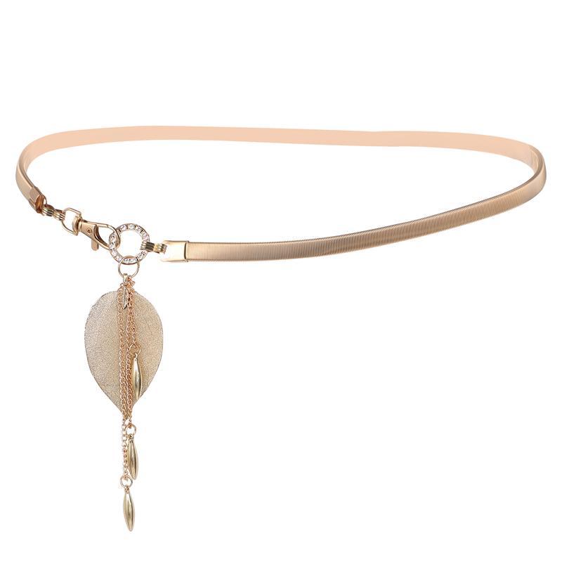 

Belts 1pc Elastic Dress Waist Belt Fashion Lady Metal Leaf Pendant, Silver