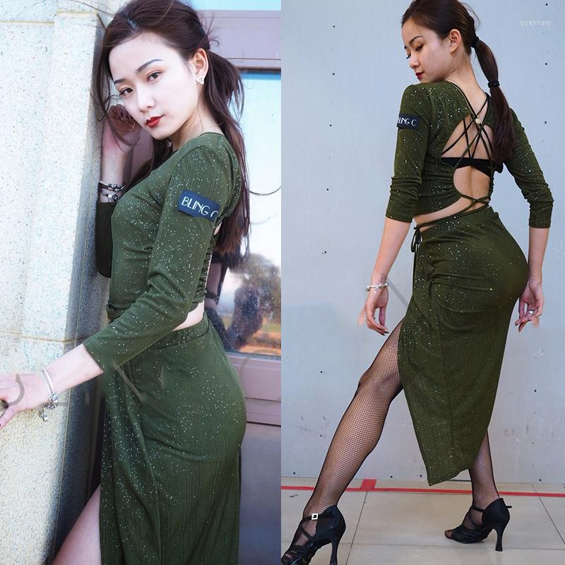 

Stage Wear 2023 Latin Dance Costume Women Practice Clothes Tops Skirt 2 Piece/ Set Adult Ballroom Cha Latino Dancing Dress DWY3860, Picture shown