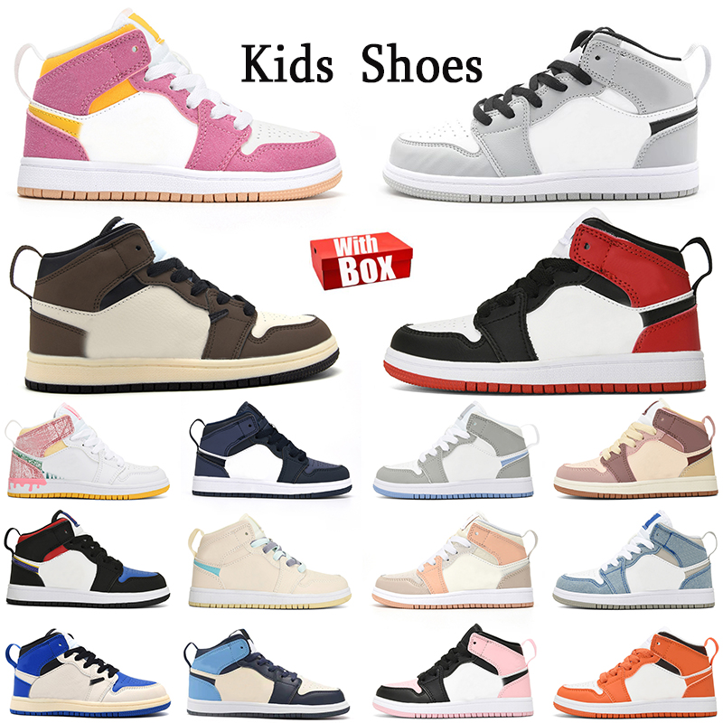 Big Kids Shoes 4y with box childrens designer toddler trainers jumpman 1s high basketball shoe boys girls University Blue digital pink dark mocha in