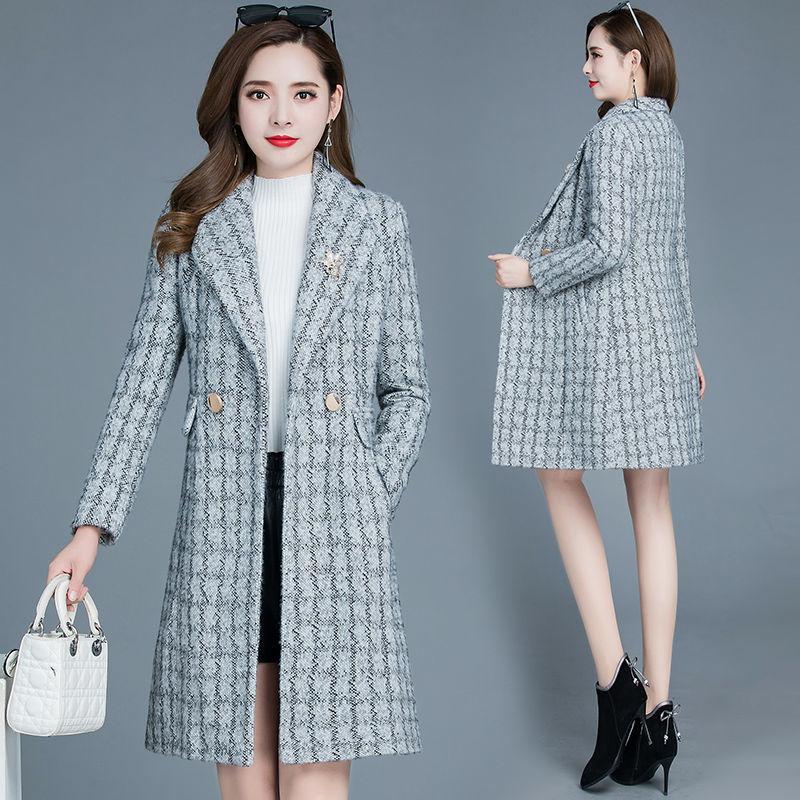 

Fur Fashion Women Woolen Jacket Autumn Winter New Imitate Gold Mink Mid Long Outerwear Thicken Warm Slim Wool Female Jackets R1632, Light blue