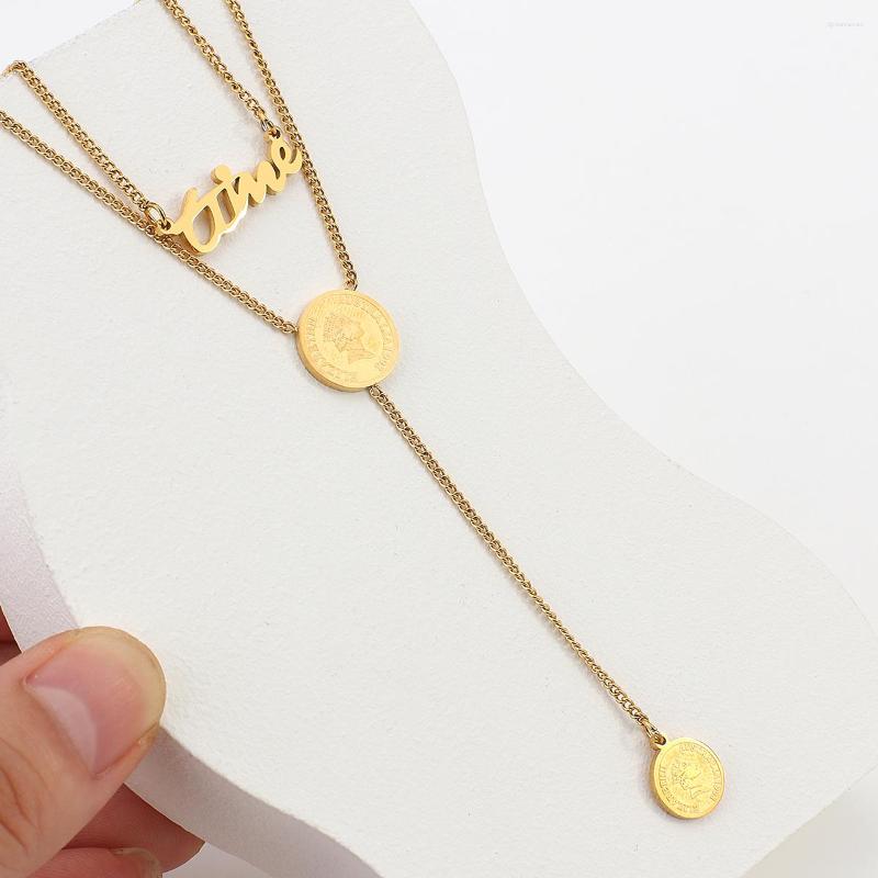 

Chains Greatera Round Portrait Pendant Layered Chain Necklace For Women Stainless Steel Gold Color Metal Choker Jewelry 2023