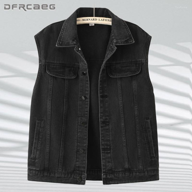

Women's Vests Streetwear BF Retro Summer Denim Vest Woman Coat 2023 Loose Black Waistcoat Sleeveless Jeans Jackets Clothes
