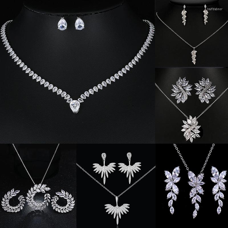 

Necklace Earrings Set Luxury Wedding Ladies Jewelry 2023 Fashion Teardrop Leaves Zirconia Pie Anniversary Gift, Picture shown