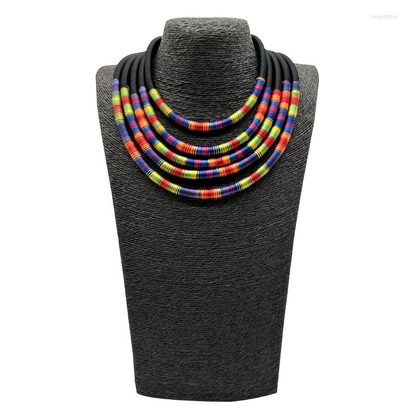 

Choker Multilayer Tribal Earrings Set Colorful Rope Weave African Necklaces Woven Chunky Bib Statement Torque Clasps Necklace