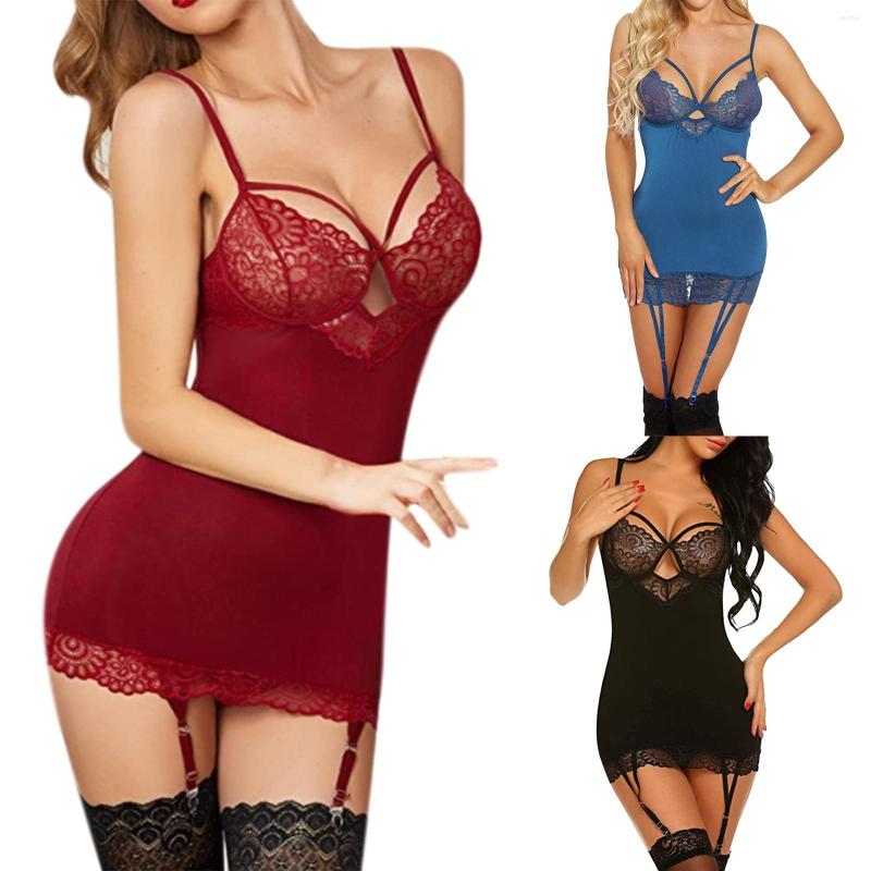 

Bras Sets Women's Hollow Out Underwear Clothing Sexy Lace Garter Three Point Open End Suit, Black
