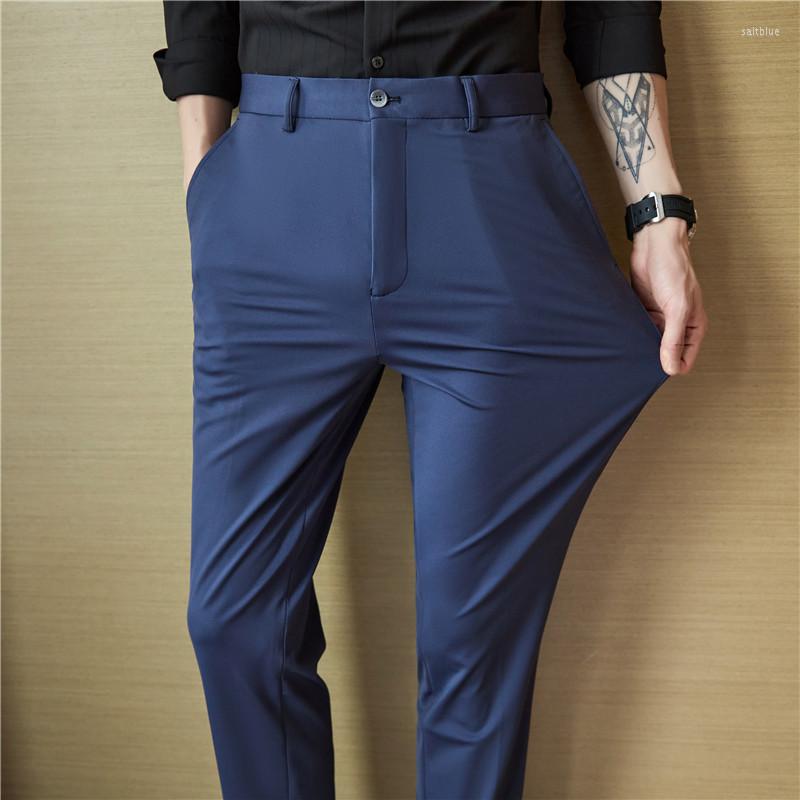

Men's Suits MenHigh Stretch Ice Silk Fabric Pants Male Formal Wear Boutique Trousers Quality Men British Style Business Casual, Black