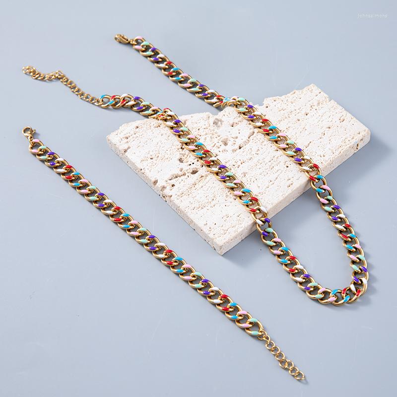 

Link Bracelets Flow Side Chain Color Drip Bracelet Stainless Steel Necklace Bohemian Wholesale Gifts Jewelry For Women