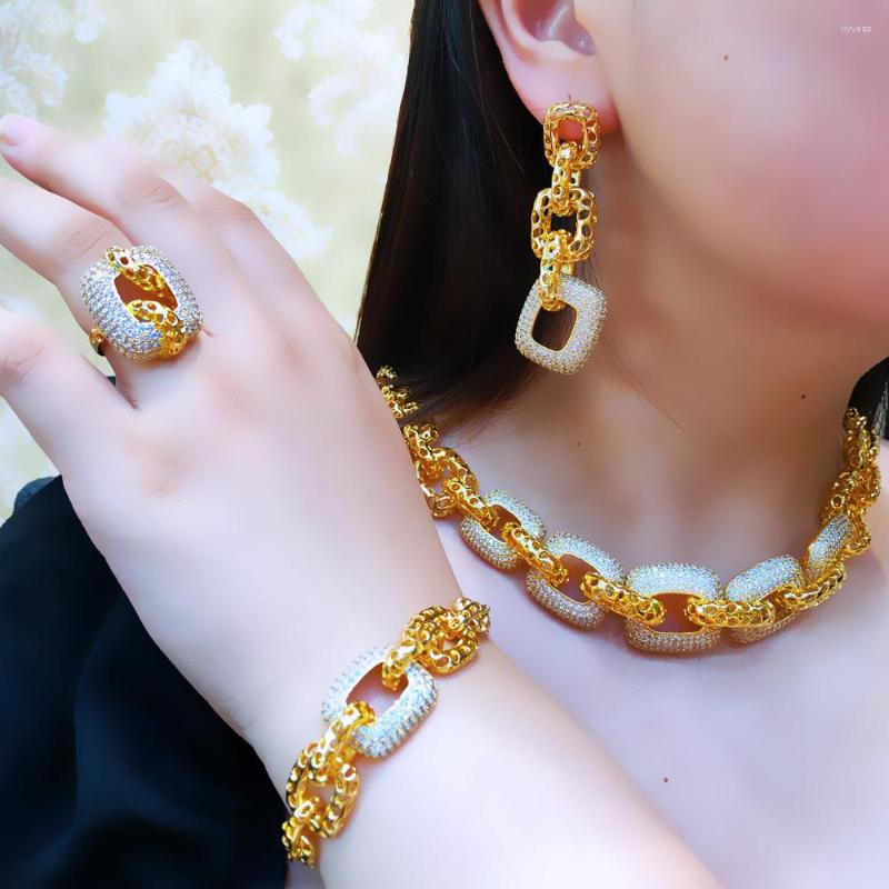 

Necklace Earrings Set Missvikki Hiphop Cuban Links Full Micro CZ Luxury African Jewelry For Women Wedding Party Zircon Crystal, Picture shown