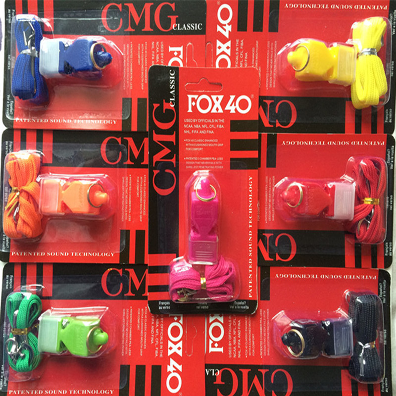 

Cheerleading 50pcs/lot Colorful Whistle and lanyard In Red Blister Packing 230420
