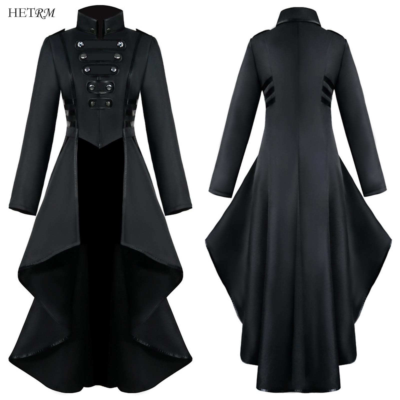 

Raincoats Women Jacket Coat Medieval Retro Lace Victorian Gothic Long Sleeve Button Tailcoat Steampunk Halloween Party Costume Clothing, Black