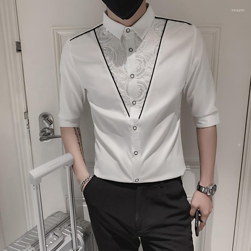 

Men's Casual Shirts Plus Size 5XL-M Spring Summer Half Sleeve For Men Clothing 2023 Fashion Spliced Design Slim Fit Tuxedo Chemise Homme, Black