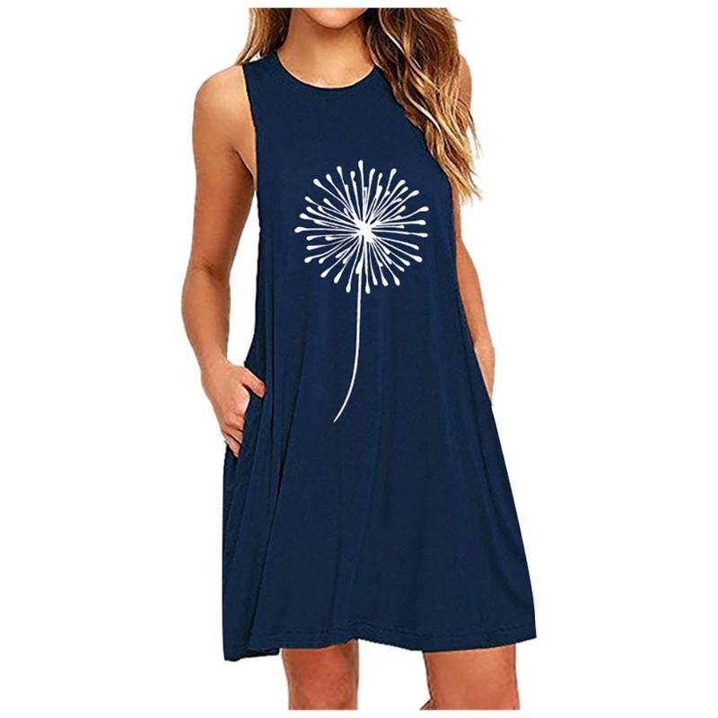 

Plus Size Dresses Womens Summer Dress Pocket Dandelions Printing Sleeveless Tank Casual Beach For Women 2023 RobePlus, Black