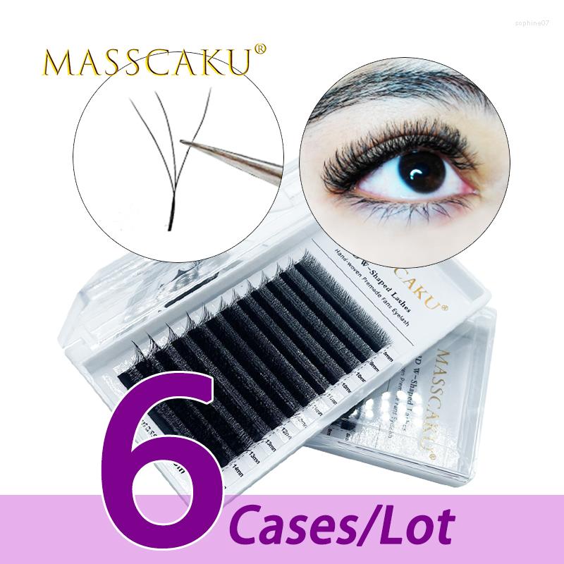 

False Eyelashes 6case/lot MASSCAKU W-shaped Eyelash Extensions 3D Clover Premade Volume Fans Individual Lashes Natural Makeup Tool