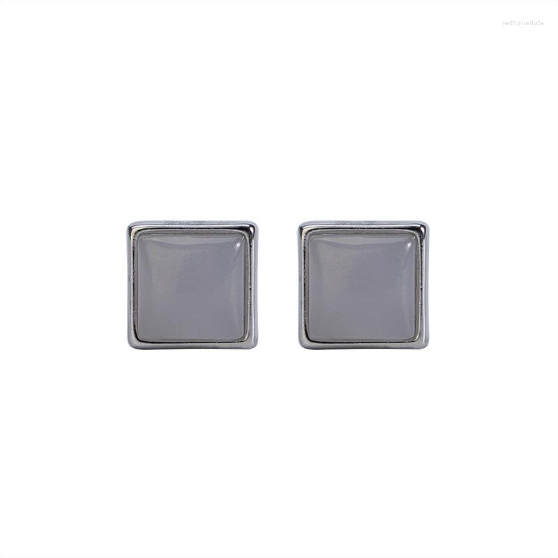 

Stud Earrings S925 Sterling Silver Natural Hetian Smoke Mauve Jade Simple Personalized All-match Small Women's Square