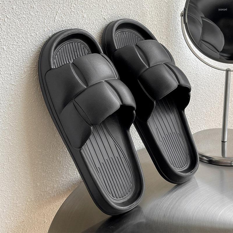 

Slippers Thick Platform Soft Sole Cloud Flip Flops Men Summer Beach Outdoor Sandals Couple Home Anti-slip Fashion Eva Shoes, Black