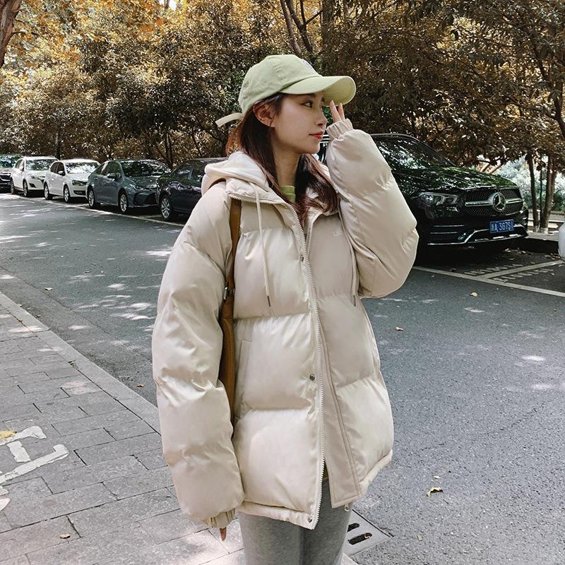 

Leather Winter 2022 thickened Korean version loose cottonpadded jacket bread clothes student cottonpadded jacket women' coat, Black