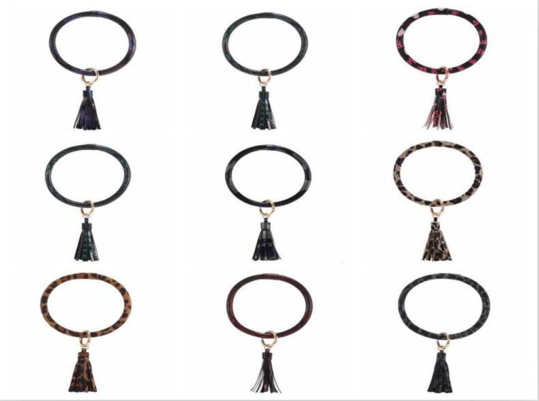 

Tassel Bangle Leopard Keychain Bracelets Keyring Leather O Wristlet Bracelet Circle Key Ring Keyring Holder Pendant Wristbands 2888251