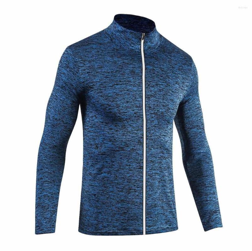 

Men's T Shirts Mens Sports Fitness Jacket Basketball Training Quick Dry Sweater Long Sleeve Zipper T-Shirts Running, Blue
