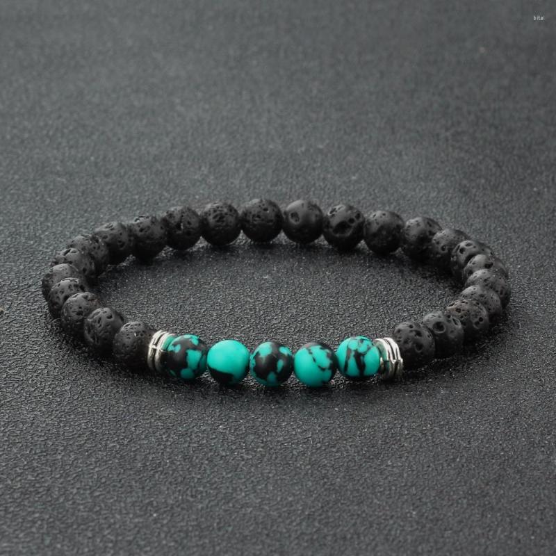

Strand Fashion 6MM Black Blue Stone Lava Beads Bracelets Men Natural Couple Distance Energy Elastic Rope Women Jewelry