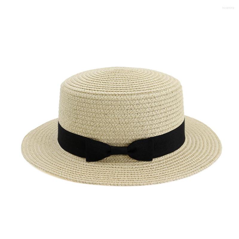 

Wide Brim Hats Flat Top Straw Hat Fashionable All-match Cloth With Decorative Beach Women's Seaside Vacation Simple Sunshade, Black
