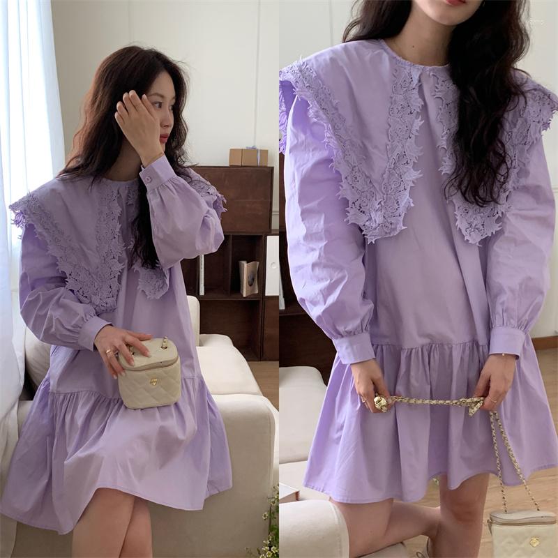 

Casual Dresses Make Ins Splicing Dress Retro Romantic Lavender Purple Water Soluble Lace