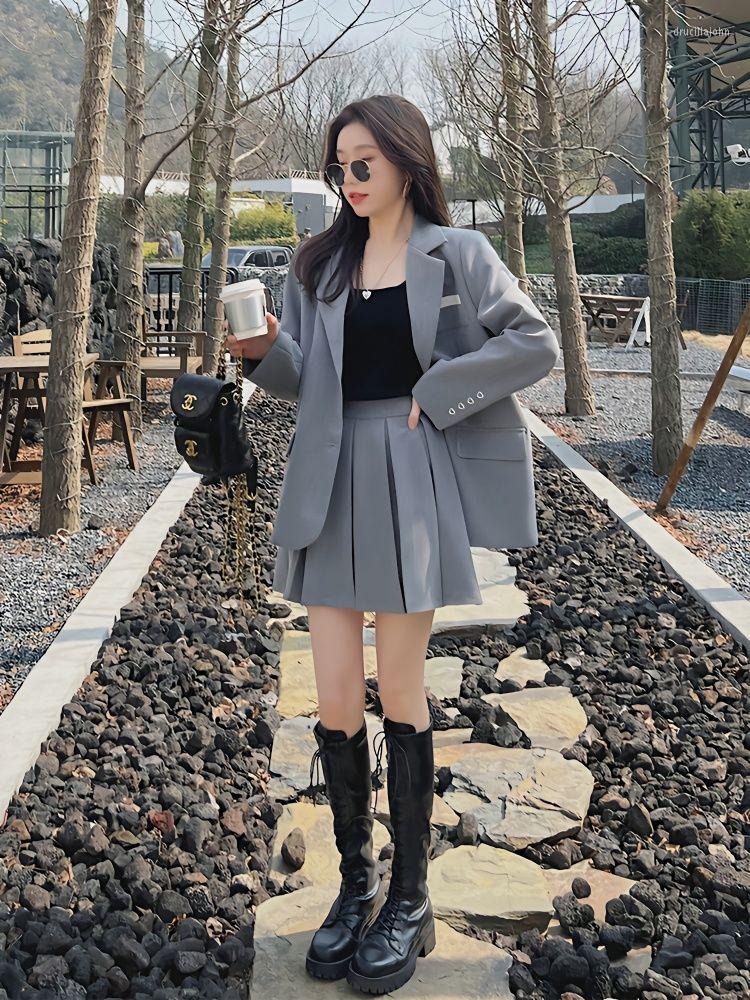 

Two Piece Dress -xl Womens Blazer Suits Spring Summer Female Long Sleeve Coat Skirt 2pcs Sets Solid Color Slim High Street Ladies Outfits, Picture shown
