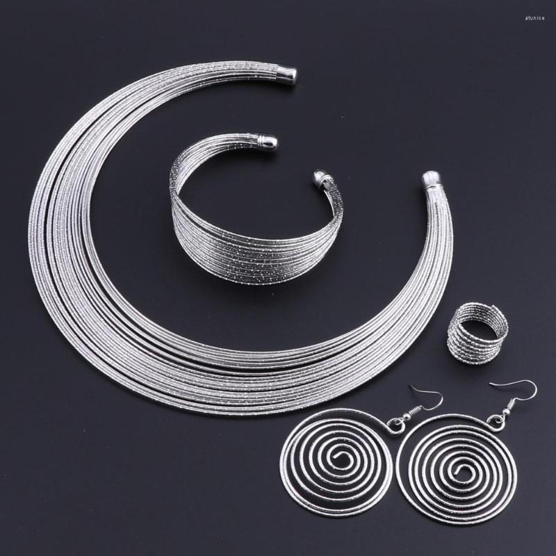 

Necklace Earrings Set OEOEOS Sets For Women Silver Plated Bridal Nigerian African Luxury Dubai Wedding, Picture shown