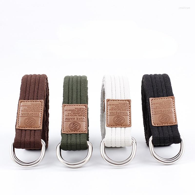 

Belts Classic Simple Style Casual Pants D-Button Student Double Ring Canvas Women's And Men's Belt Extended, White