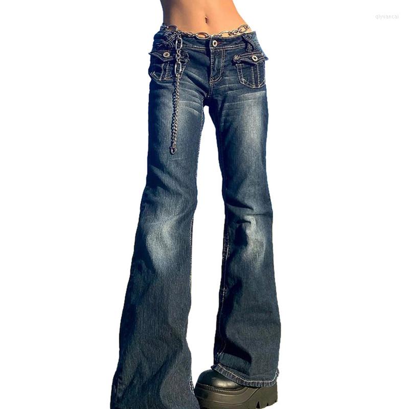 

Women's Pants Women Hip Hop Denim High Waist Relaxed Fit Washed Wide Leg Jeans With Flap Pockets Spring Fall 2023