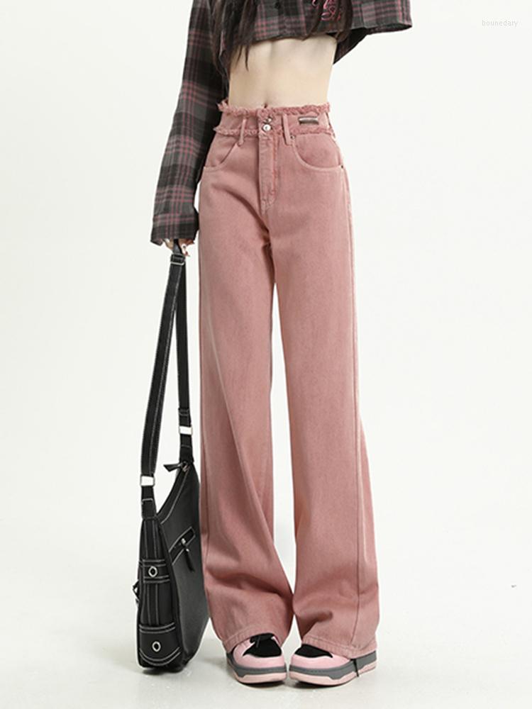 

Women's Jeans Spring 2023 Fashion Pink Baggy Woman Denim Pants High Waisted Spliced Trousers Vintage Straight Loose Chic Clothes