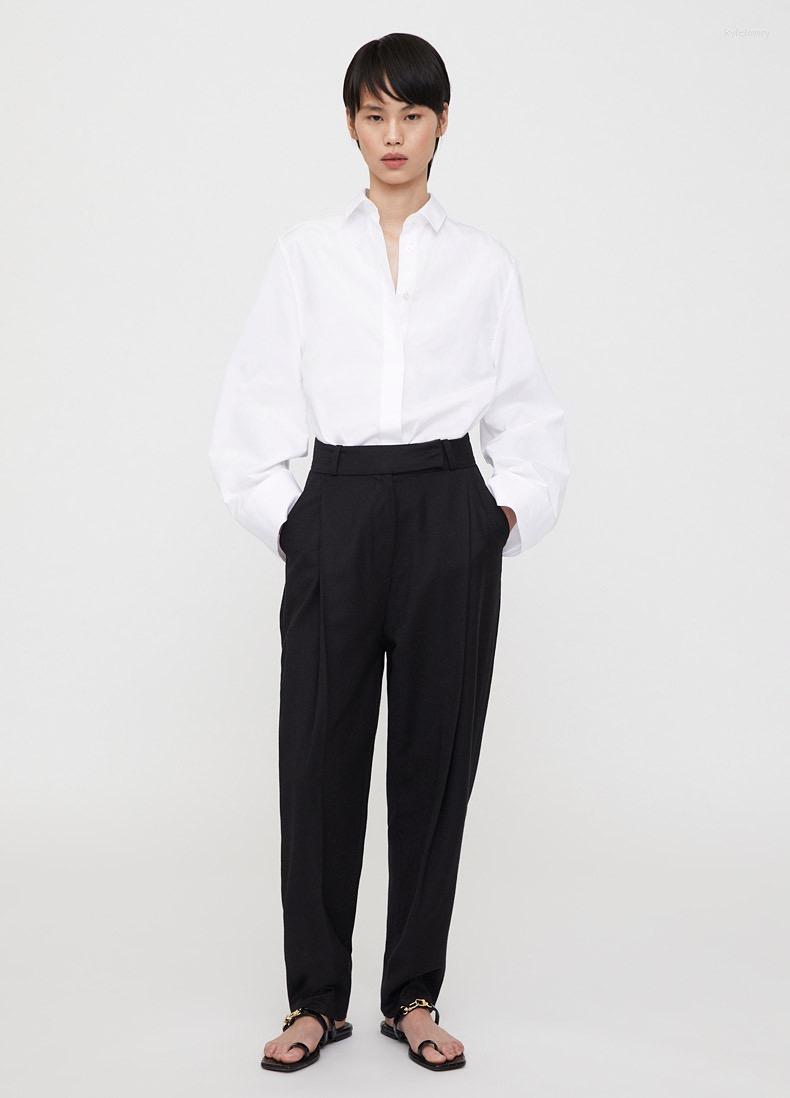 

Women's Blouses Women Blouse Flair Long Sleeve Turn-down Collar Solid Color Loose Fit Single-Breasted Shirt Cotton Vintage, White