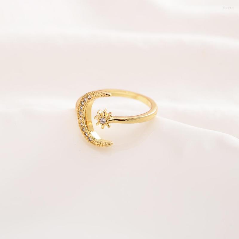 

Cluster Rings Crescent Moon Star Ring 18k Yellow Gold Plate CZ Band Size Open