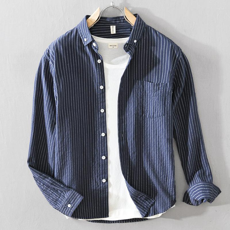 

Men's Casual Shirts Spring Fall Fashion Men's Premium Cotton Striped Shirt Long Sleeve Vintage Classical Loose Blouses Pocket Daily Tops, A912 gray