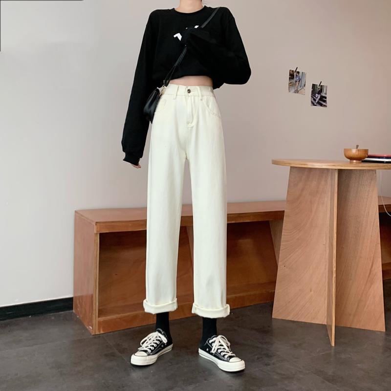 

Jeans DD2306 Women's straight leg jeans new loose high waist slimming wideleg pants, Black