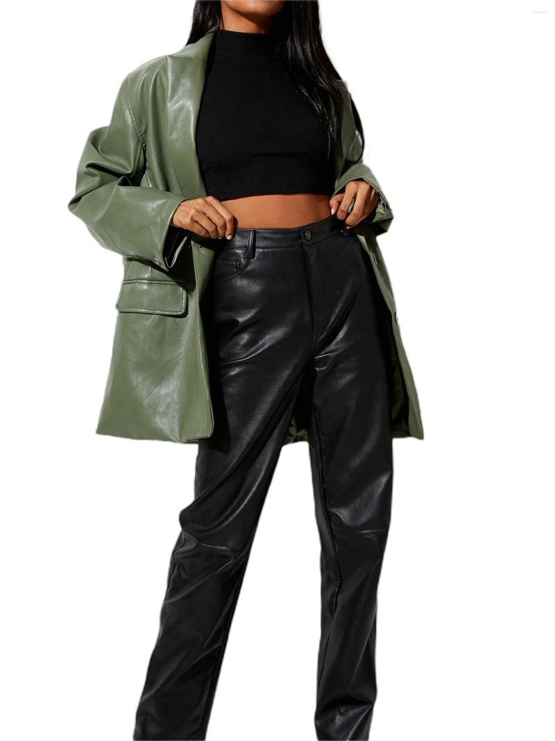

Women' Suits Spewahor Womens PU Leather Blazer Coat Fashion Solid Long Sleeve Lapel Cardigan Jacket Loose Trench, Beige