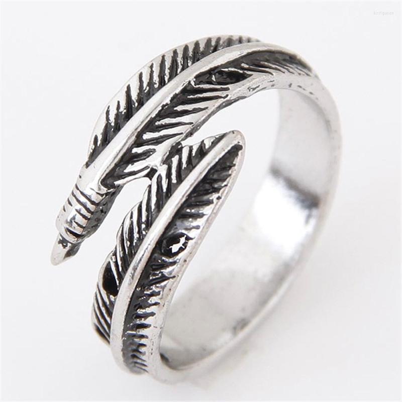 

Wedding Rings Loredana Boho Adjustable Chic Feather Leaf Ring Vintage Silver Color Men Women Hippie Punk Spinner Rotatable